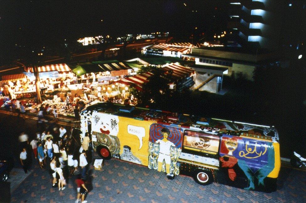 Picture of the Art Bus, a mobile art event for the Singapore Festival of Arts Fringe in 1996