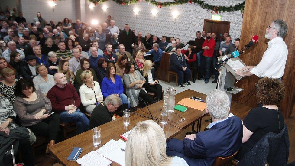 Sinn Féin president Gerry Adams addressing party meeting