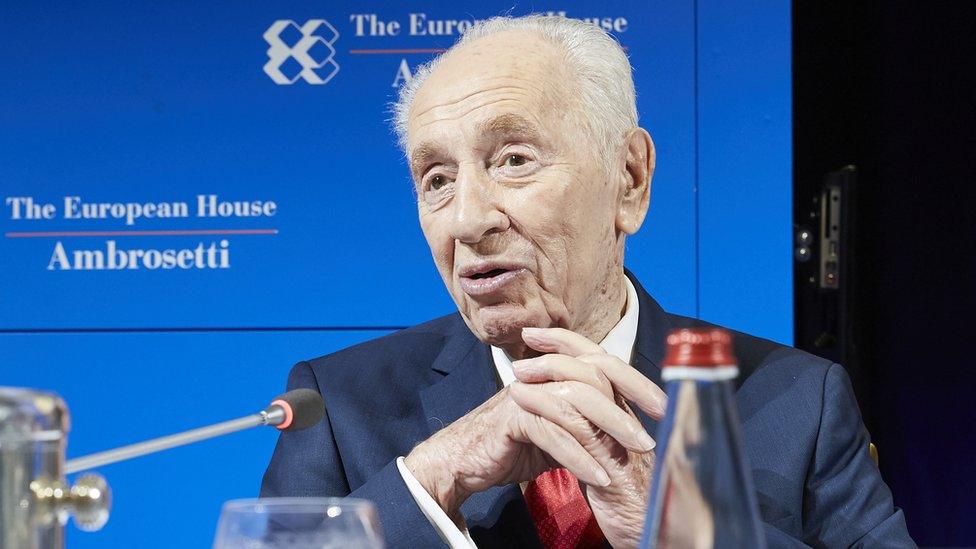 Shimon Peres speaking at the European House, Ambrosetti, event, on September 2016