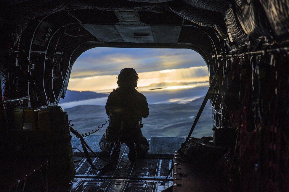 Inside a Chinook helicopter