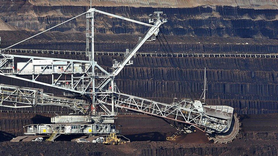 A coal dredger tears coal from the face of the Loy Yang Open Cut coal mine in the Latrobe Valley, Australia