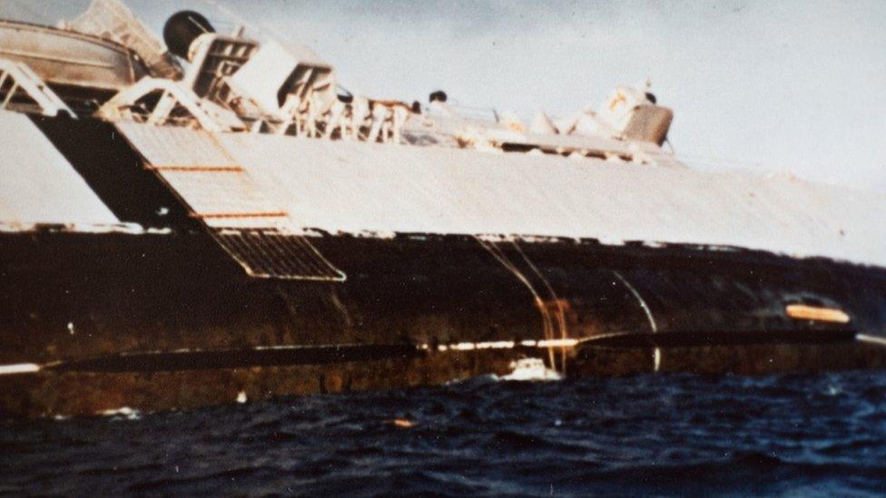 The sinking of HMS Coventry, taken by Michael Dilucia from a life raft