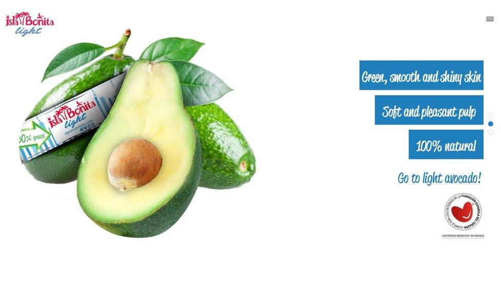 Advert for avocado 'green, smooth and shiny skin' 'soft and pleasant pulp'