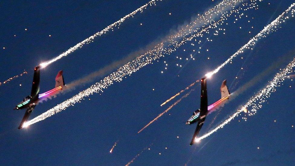 Aerosparx Dusk Display at Portstewart promenade during Air Waves Portrush