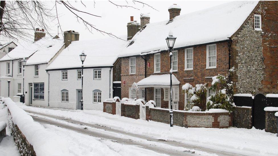 houses in the snow