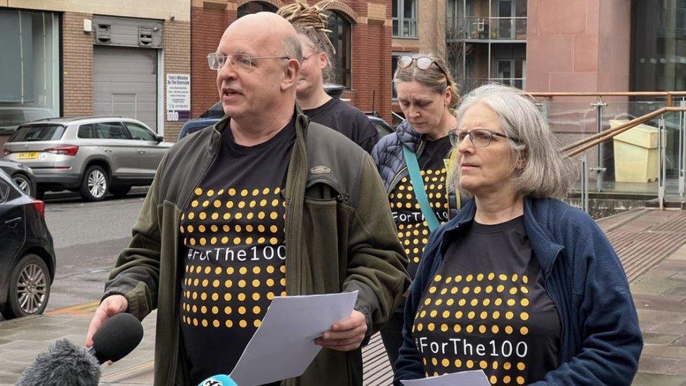 Natasha's parents standing outside court making a statement on the verdict