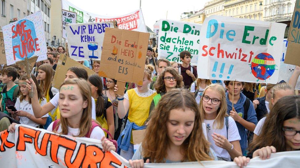 Climate change protesters on the streets of Vienna on 27 September