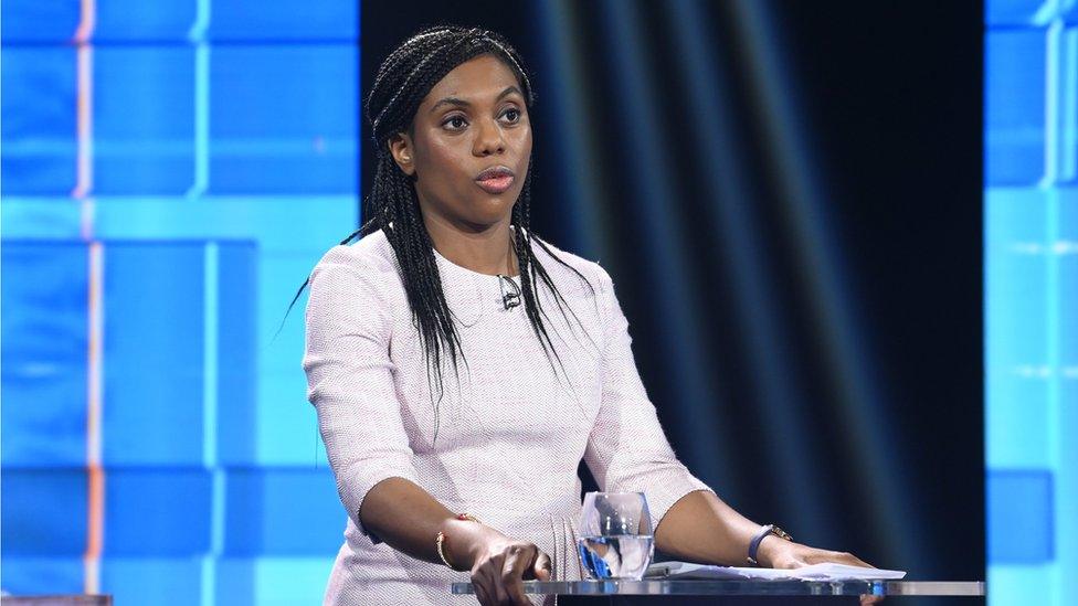 Kemi Badenoch on stage at a televised debate as part of the race to be the next Tory leader