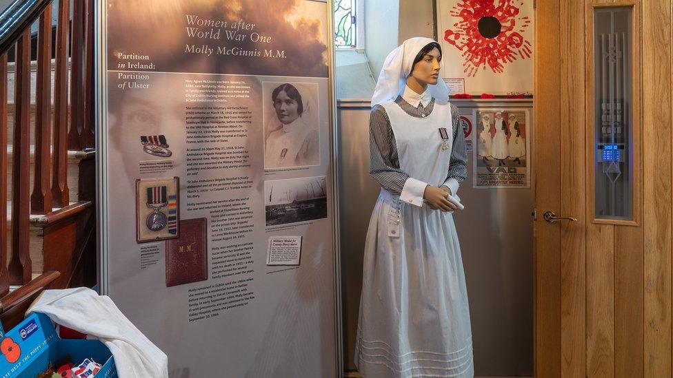 Molly McGinnis display inside the church