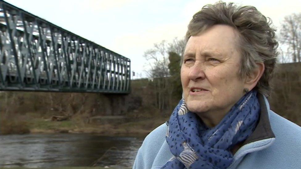 Former Langwathby resident Susan Grave with Langwathby Bridge in the background