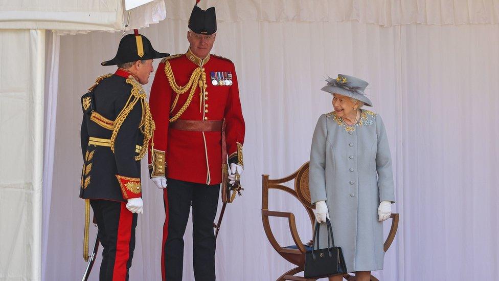 Queen Elizabeth II during a ceremony at Windsor Castle in Berkshire to mark her official birthday.