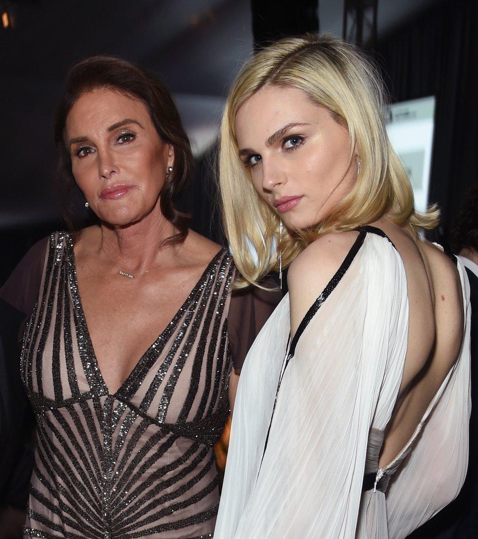 TV personality Caitlyn Jenner and model Andreja Pejic attend the 25th Annual Elton John AIDS Foundation's Academy Awards Viewing Party at The City of West Hollywood Park on February 26, 2017