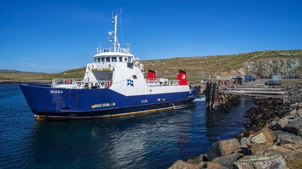 The ferry leaving Belmont on Unst