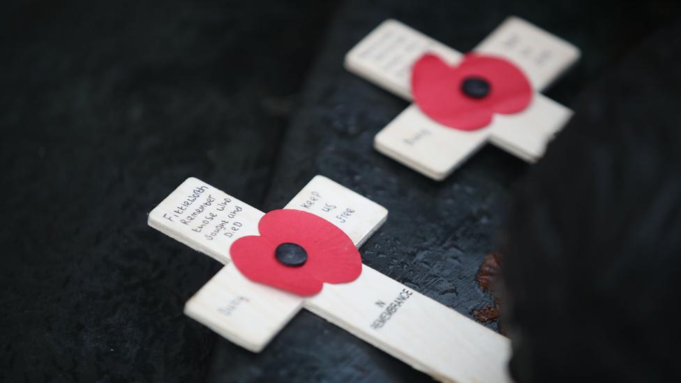 Remembrance crosses at National Memorial Arboretum