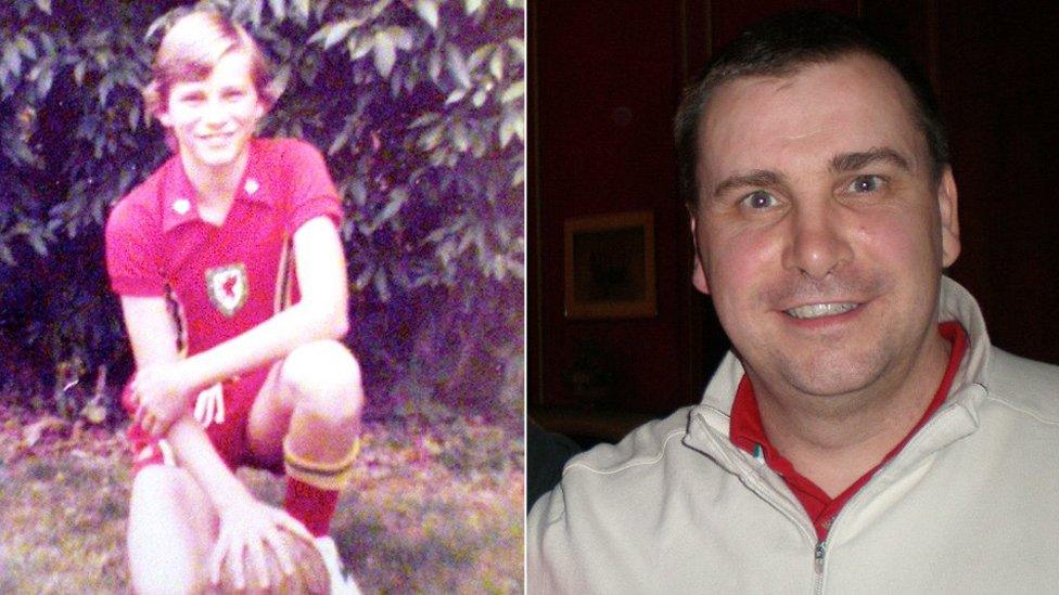 Superfan Simon Shakeshaft in 1977 when he was 11 and wearing his favourite kit and (r) today