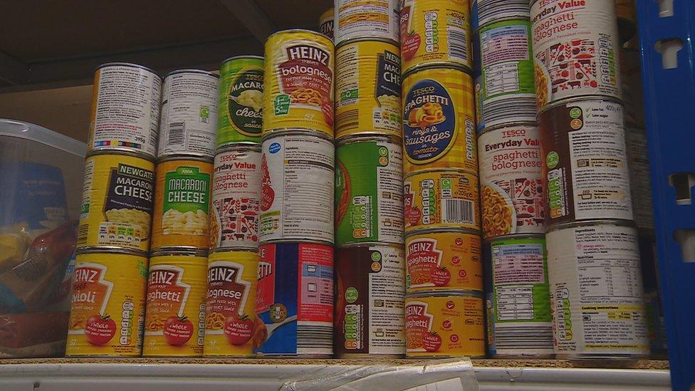 tins in a foodbank