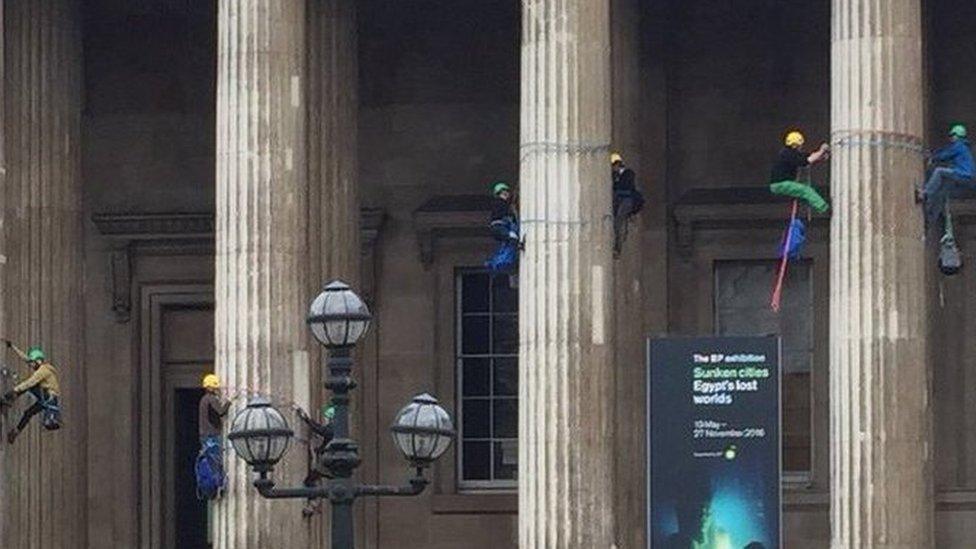 Greenpeace activists scale the British Museum