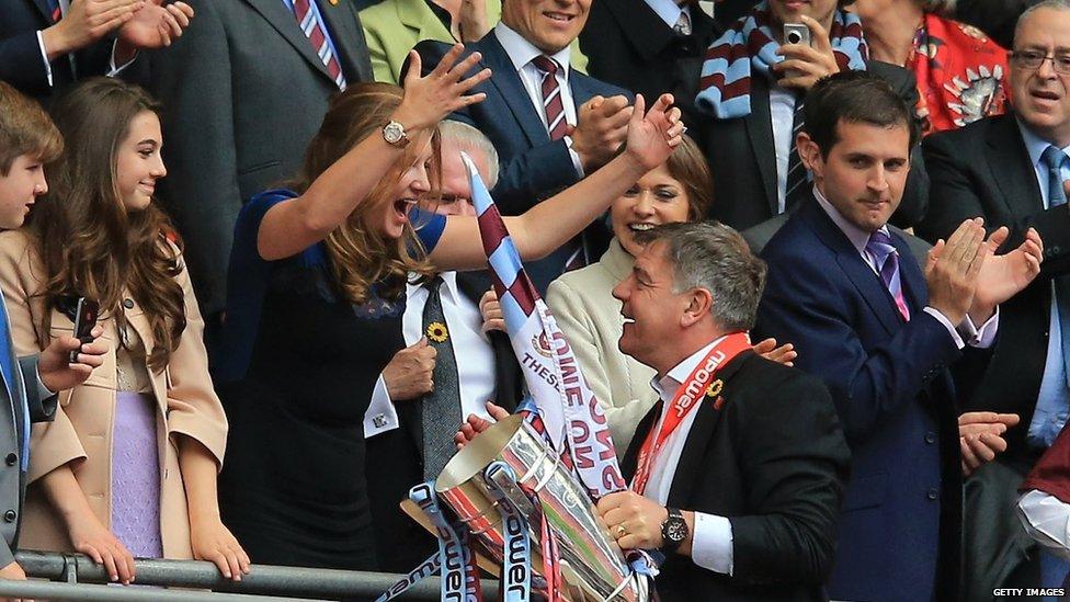 Karen Brady embracing Sam Allardyce