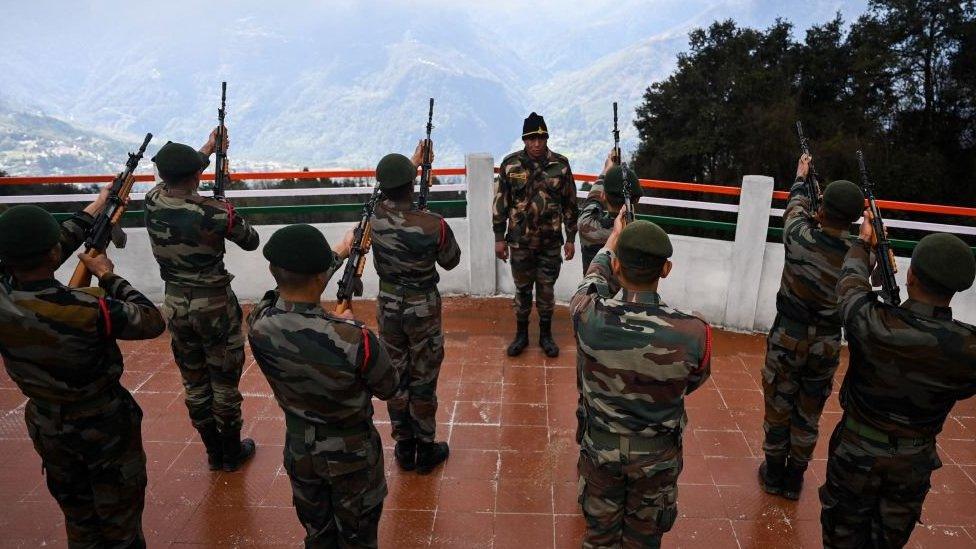 Indian soldiers prepare for drill in Tawang, Arunachal Pradesh