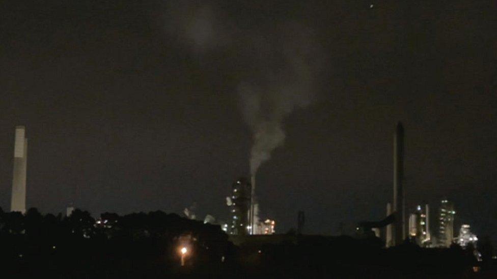 Fawley with steam showing from chimney