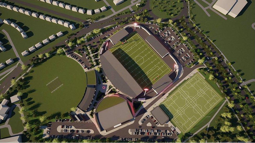 Aerial computer image of new stadium