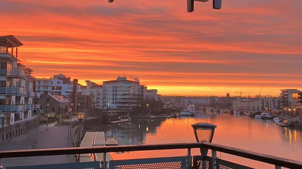 A sunrise above Bristol Harbourside