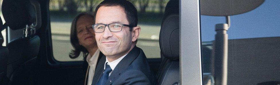 French Socialist presidential candidate Benoit Hamon arrives for a visit at the Chancellery in Berlin on March 28, 2017