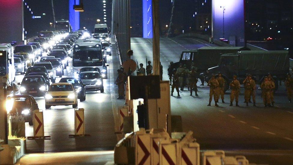 Turkish military block access to the Bosphorus bridge, in Istanbul