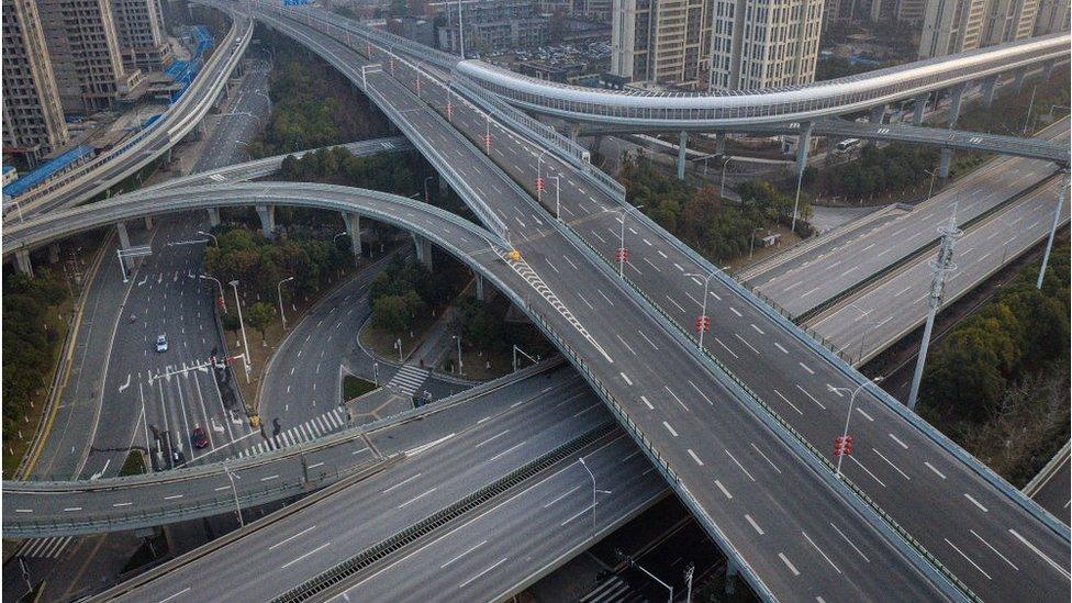 An aerial view of the roads and bridges in Wuhan city, China during the coronavirus lockdown