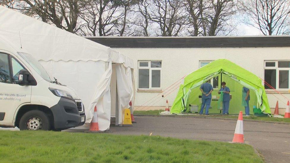 The drive-through testing centre at NHS Fife in Leven