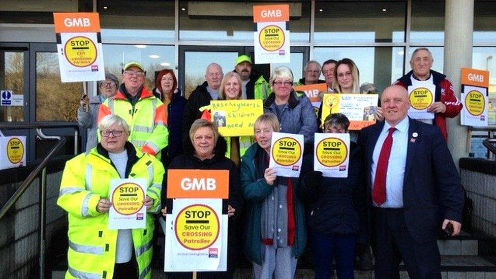 School crossing patrol protest at the Civic Centre, Ebbw Vale