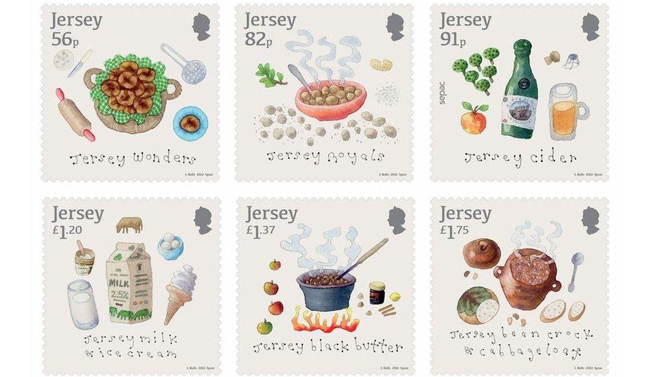 Jersey stamps with delicacies