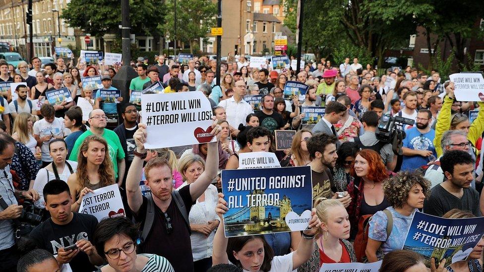 Crowds at a vigil near Finsbury Park