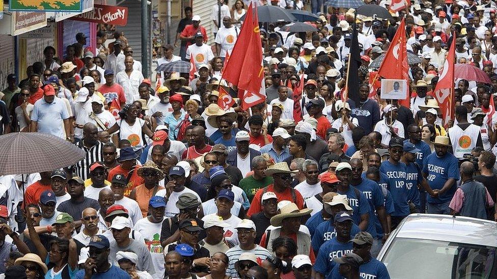 People protest in Pointe-a-Pitre, Guadeloupe in 2009