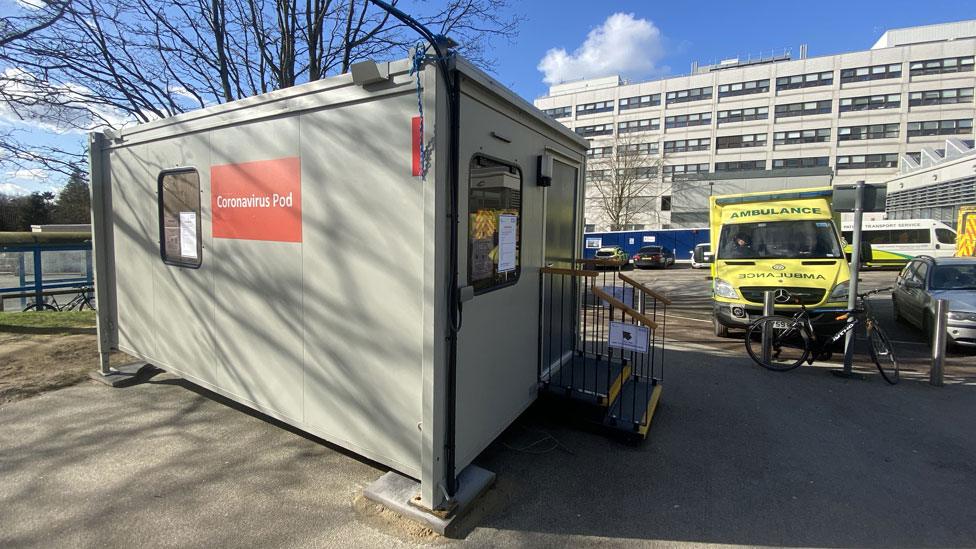 Coronavirus testing pod at The John Radcliffe Hospital, Oxford