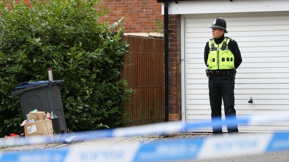 Policeman stands guard