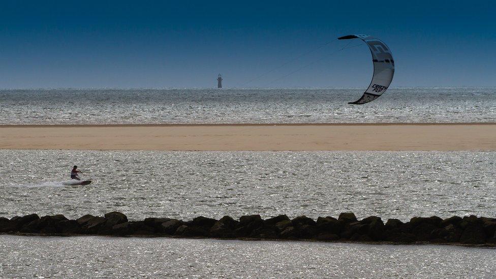 A kite surfer at Llanelli beach