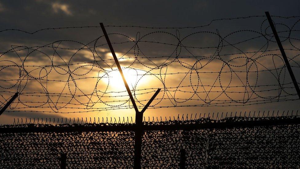 Barbed wire fence at the Imjingak, near the Demilitarized zone (DMZ) separating South and North Korea