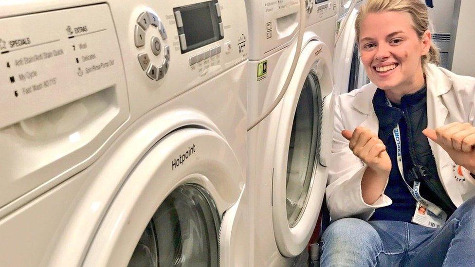 Imogen Napper in washing machine lab