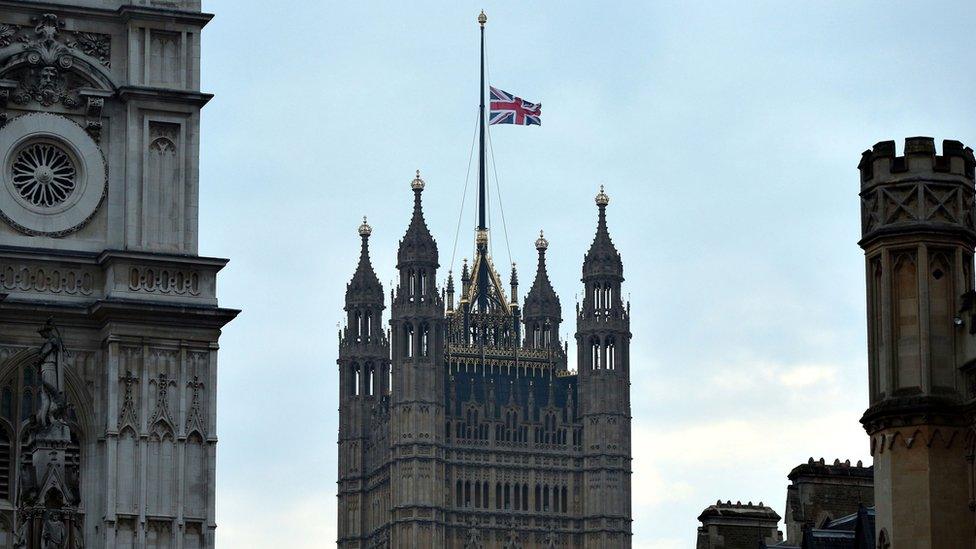 Flag above the Houses of Parliament at half-mast