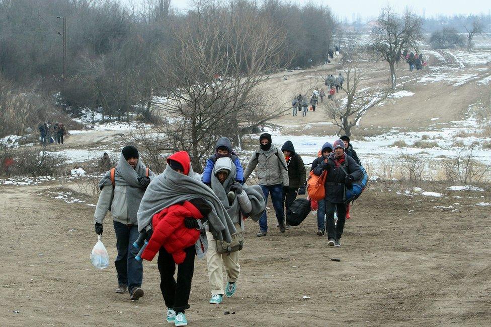 Migrants on Macedonia-Serbia border, 24 Jan 16