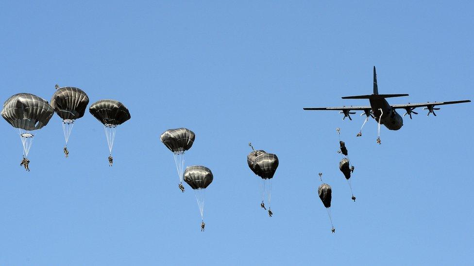 Nato paratroops on exercises in Poland, 7 Jun 16