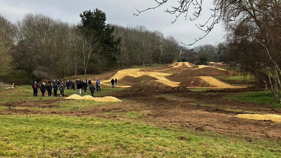 People at the cycle track development in Newbold Comyn