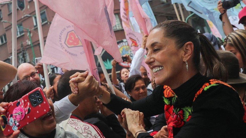 Claudia Sheinbaum greets supporters in Mexico City