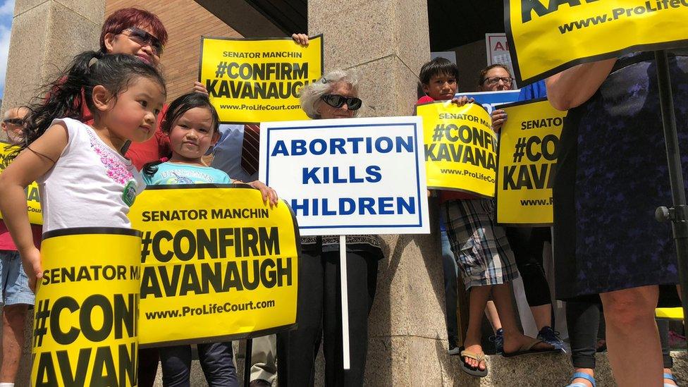 Anti-abortion supporters and their children in Wheeling, West Virginia, in August 2018