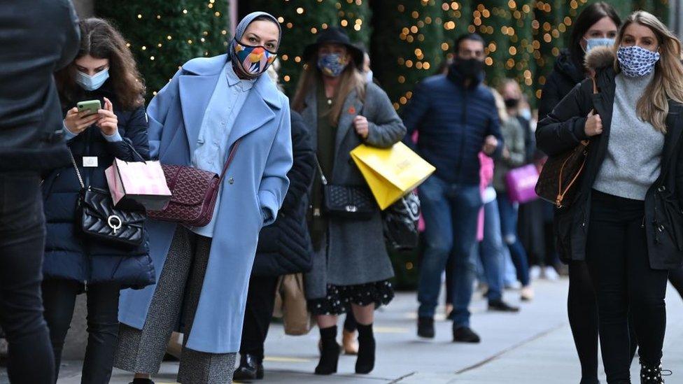 Christmas shoppers before lockdown on Oxford Street