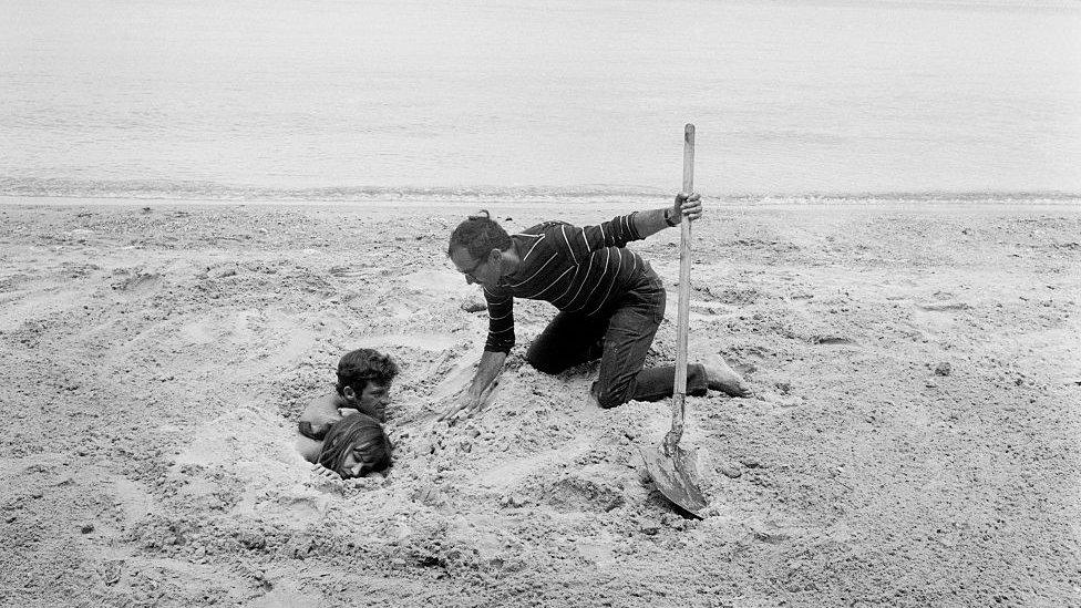 Jean-Luc Godard (right) shooting Pierrot le Fou (Pierrot Goes Wild) starring Anna Karina and Jean-Paul Belmondo on the Porquerolles Island.