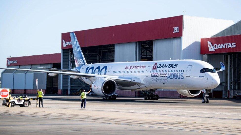 An Airbus A350 in Sydney marking the Qantas announcement