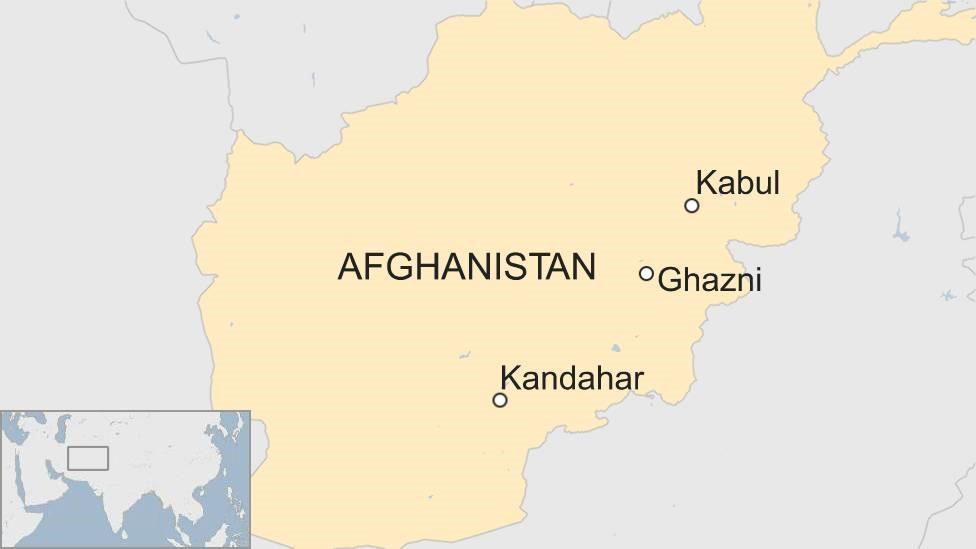 Map showing Ghazni, Kabul and Kandahar in Afghanistan