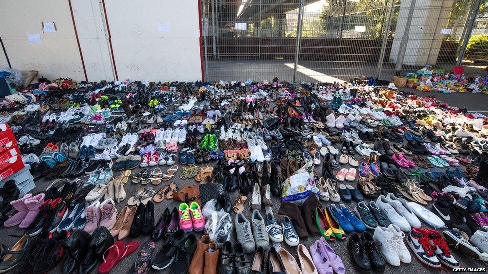 Vast amounts of shoes have been donated.